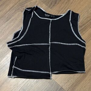 SHEIN Black Crop Top with White Stitching